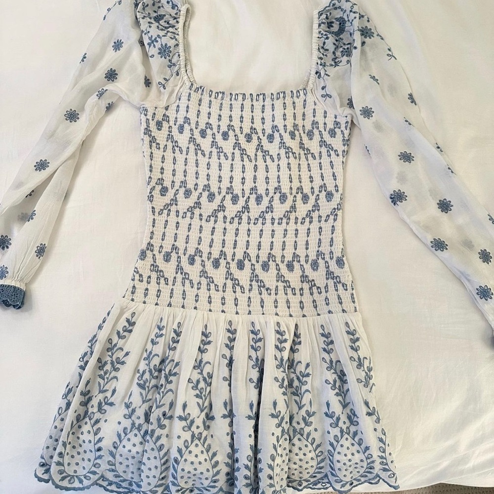 Love Shack Fancy Blue and White Dress